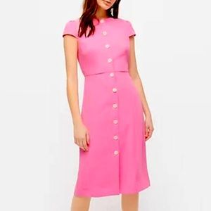 J Crew Kathleen Button Front Cap Sleeve Dress Pink sz 16T